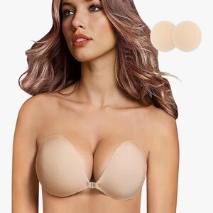 NWT QUEENSECRET adhesive bra,strapless royal beige color